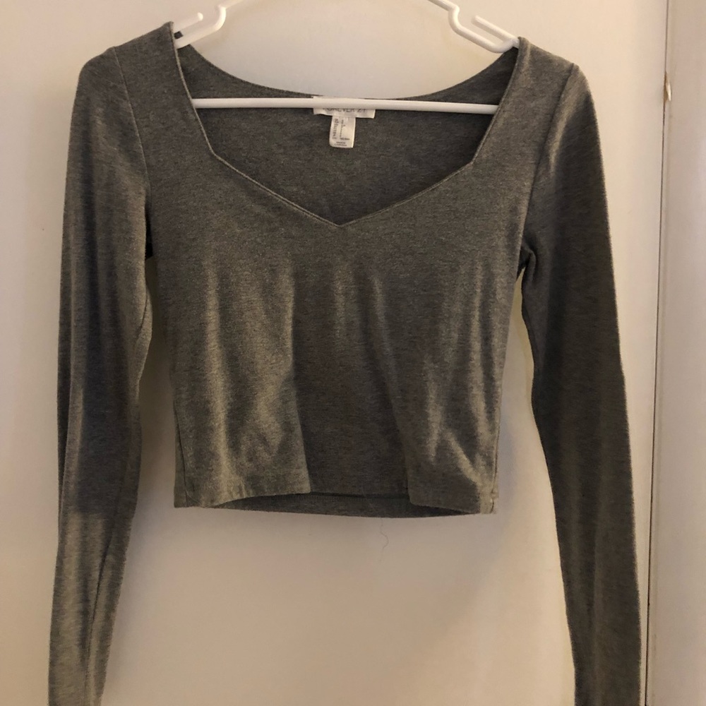 Gray V neck Crop Top